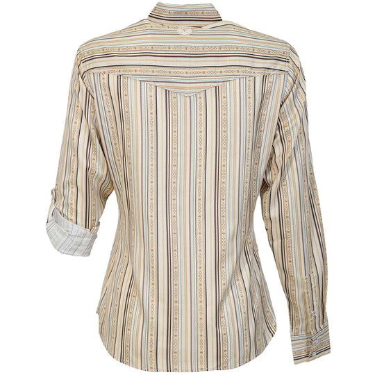 Hooey "Sol" Ladies Long Sleeve Pearl Snap Shirt Cream/Stripe - HT2617CRST