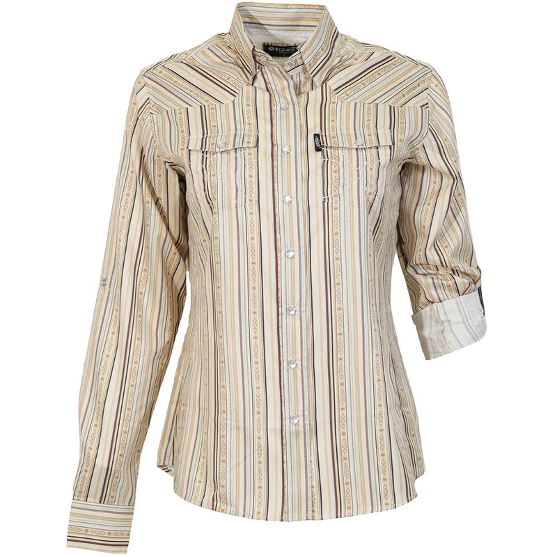 Hooey "Sol" Ladies Long Sleeve Pearl Snap Shirt Cream/Stripe - HT2617CRST