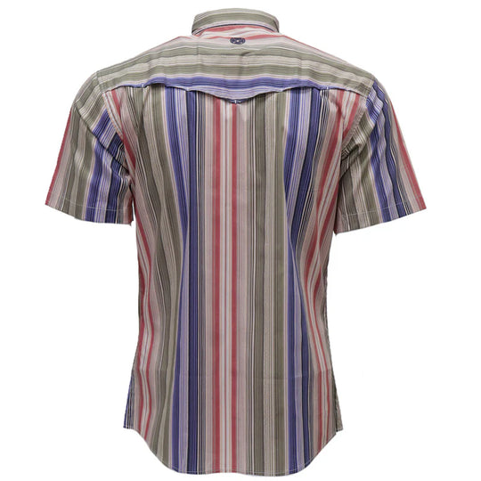 Men's Hooey "Maverick" Short Sleeve Button Up Shirt Tan Stripe Shirt - HT2624TNST
