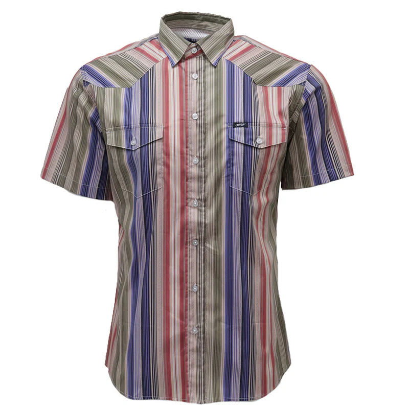 Men's Hooey "Maverick" Short Sleeve Button Up Shirt Tan Stripe Shirt - HT2624TNST