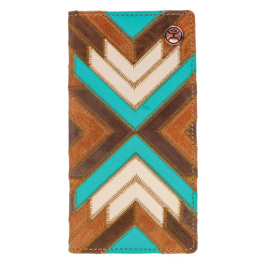 Hooey "Montezuma" Rodeo Wallet Brown/Turquoise & Patchwork - HW007-BRTQ