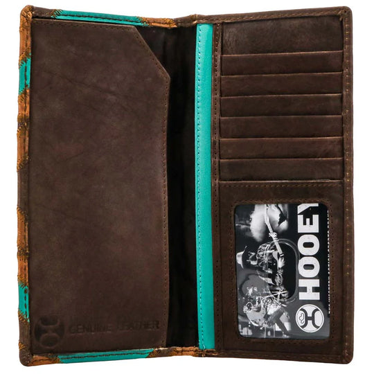 Hooey "Montezuma" Rodeo Wallet Brown/Turquoise & Patchwork - HW007-BRTQ