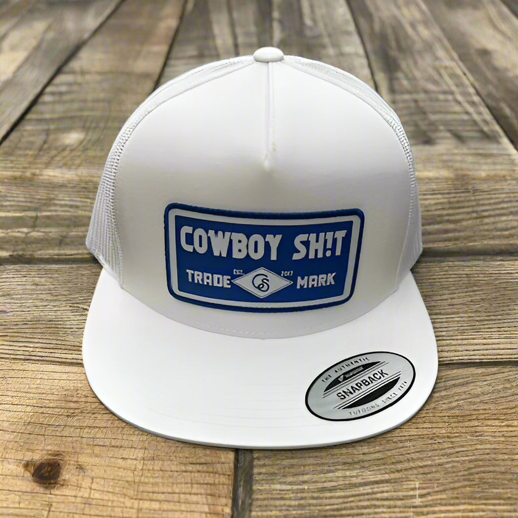 Cowboy Sh!t Trademark Solid White Flat Brim Snapback - 256