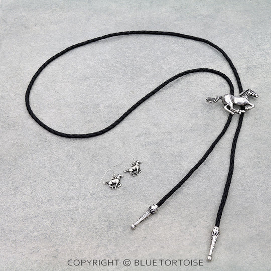 Blue Tortoise Western Horse Bolo Necklace Set - TNE2766