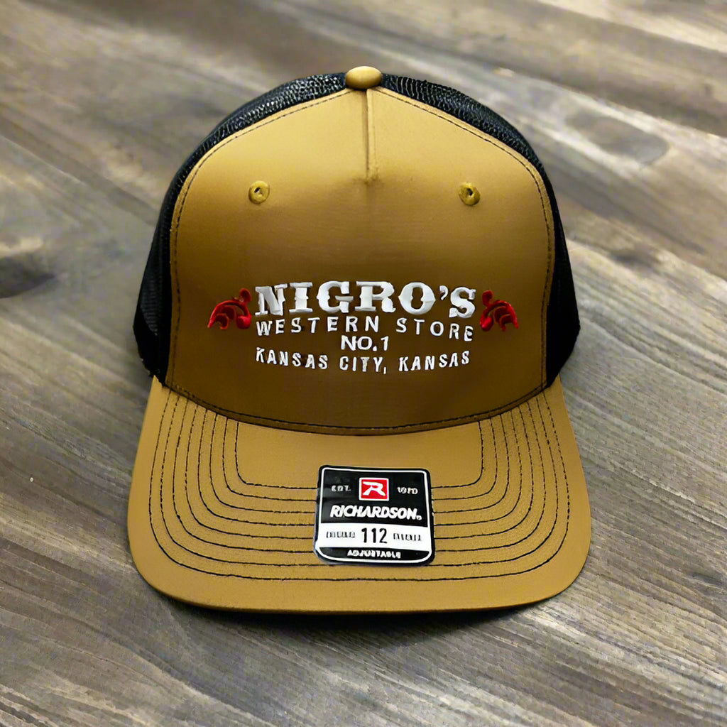 Nigro's Richardson 112FPC Split Caramel/Black with Red/White Scrolls Logo - NBC 17