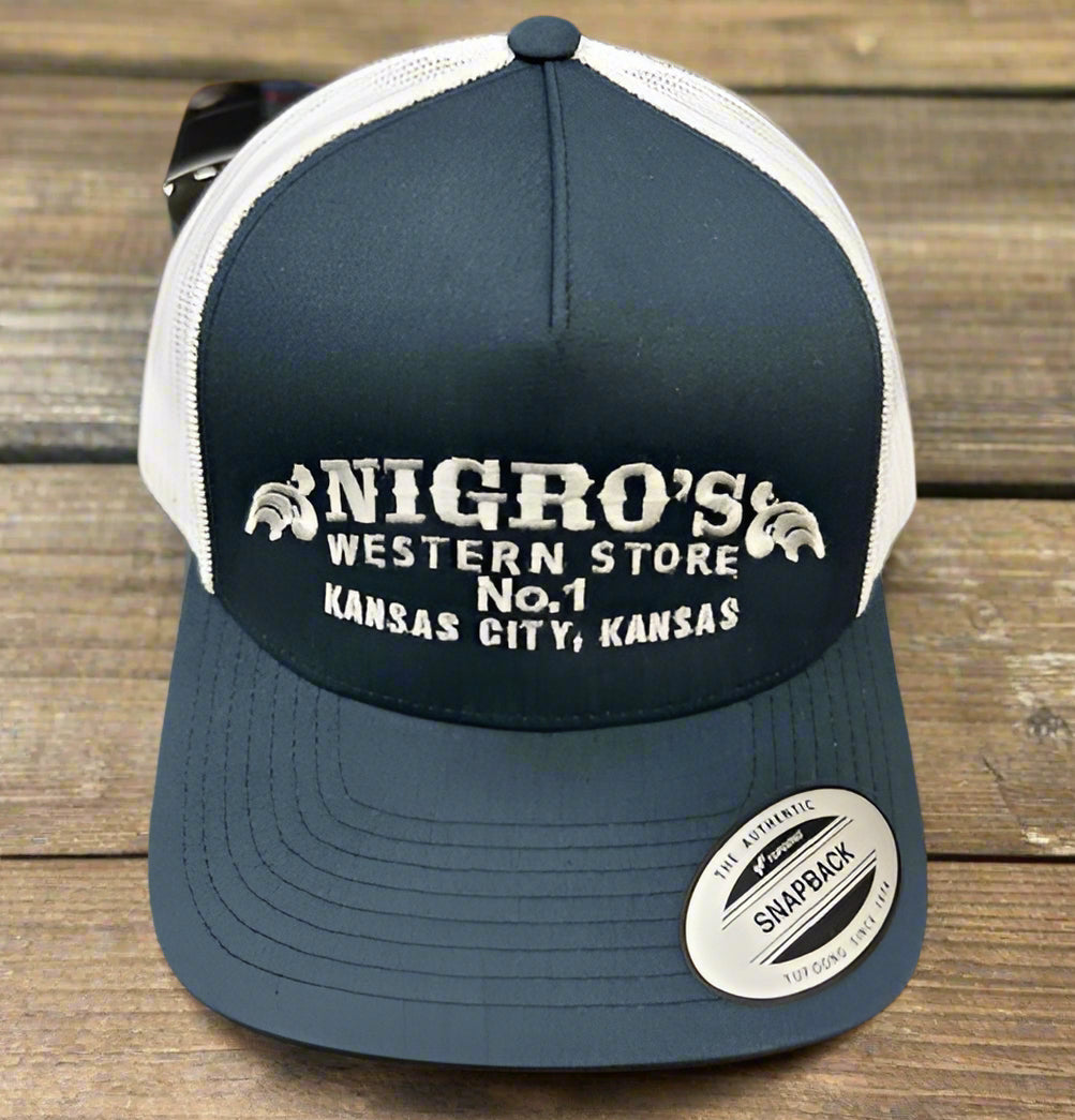 Nigro's Yupoong Classic Blue/White White Scrolls Logo - NBC 35