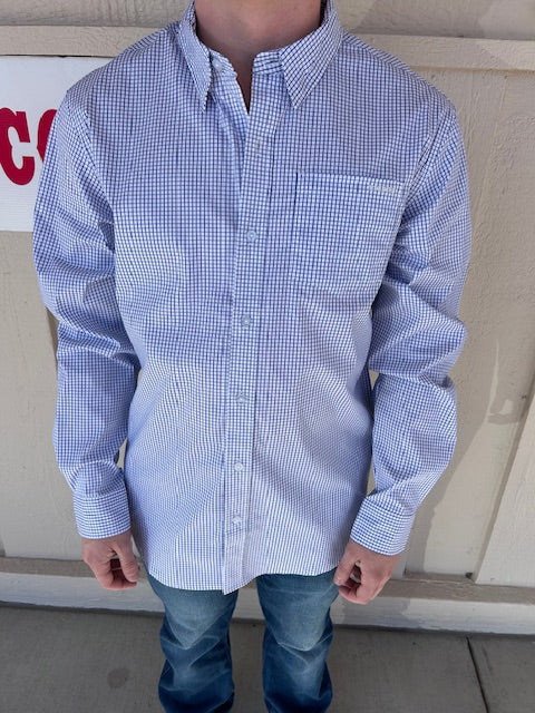 Nigro's Exclusive White & Navy Gingham Classic Long Sleeve Shirt