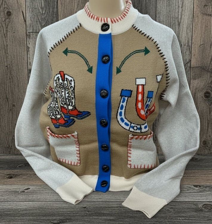 Ladies THML Western Theme Embroidered Cardigan - WK0614