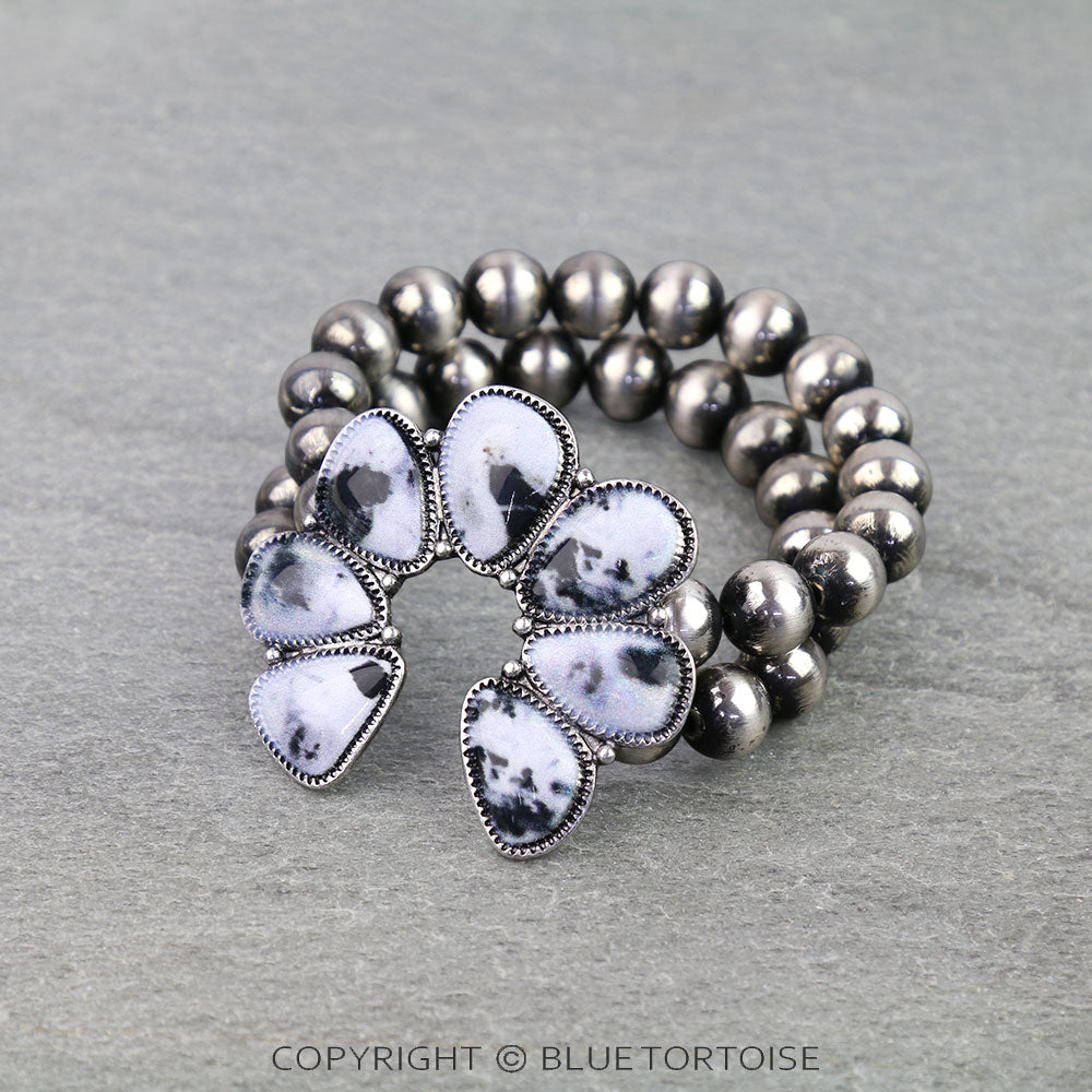 Blue Tortoise Western Squash Blossom Print Bracelet - BB03694