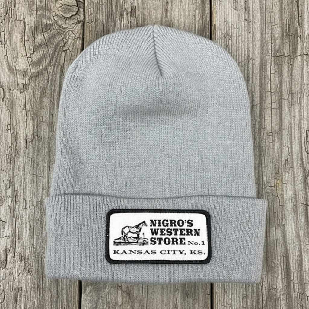 Nigro's Logo Woven Patch Solid Grey Beanie