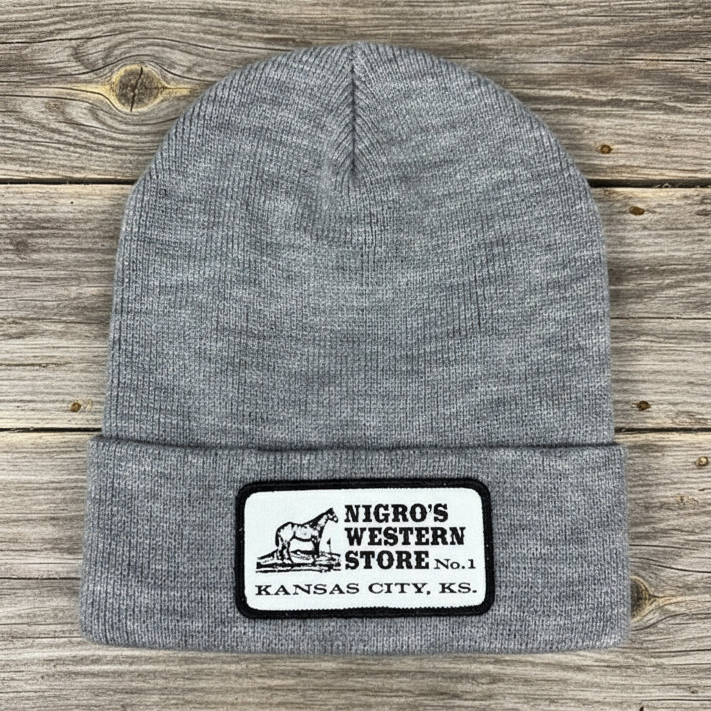 Nigro's Logo Woven Patch Heather Grey Beanie