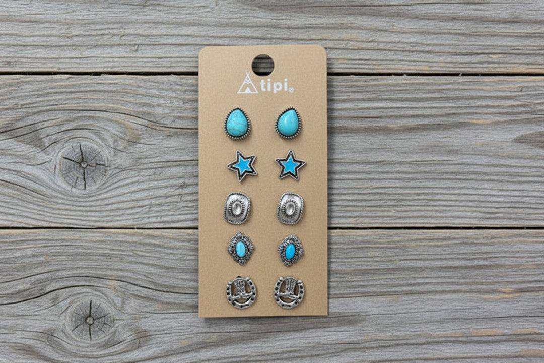 Western 6 Pair Dainty Post Earring Set