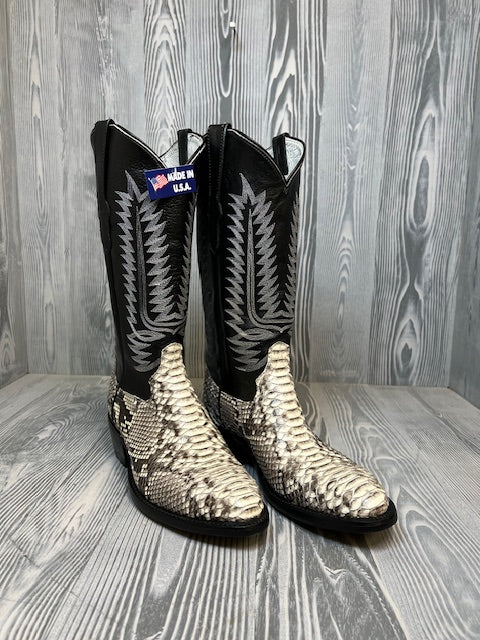 Men's Cowtown Natural Python with 13" Black Cowhide Top Western Boots - 808