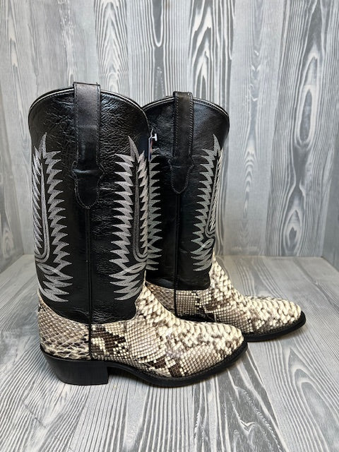 Men's Cowtown Natural Python with 13" Black Cowhide Top Western Boots - 808