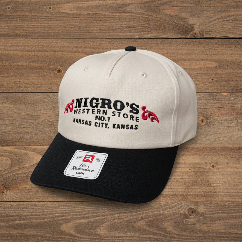 Nigro's Richardson 5 Panel 356 Cream/Black Ball Cap - NBC 46
