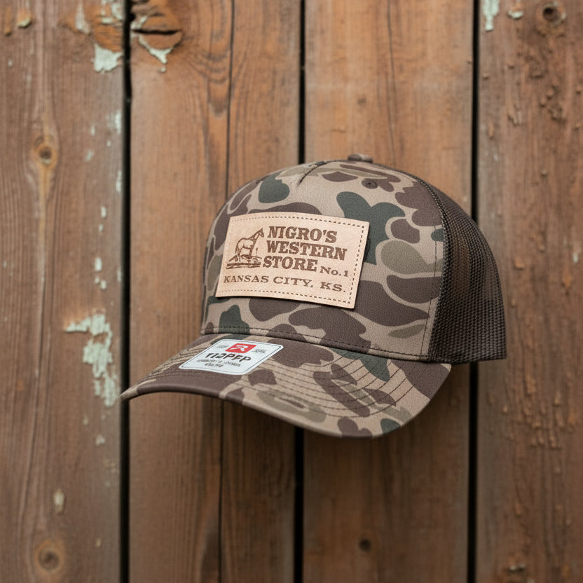Nigro's Richardson 112 Five Panel Bark Duck Camo Leather Patch - NBC 30