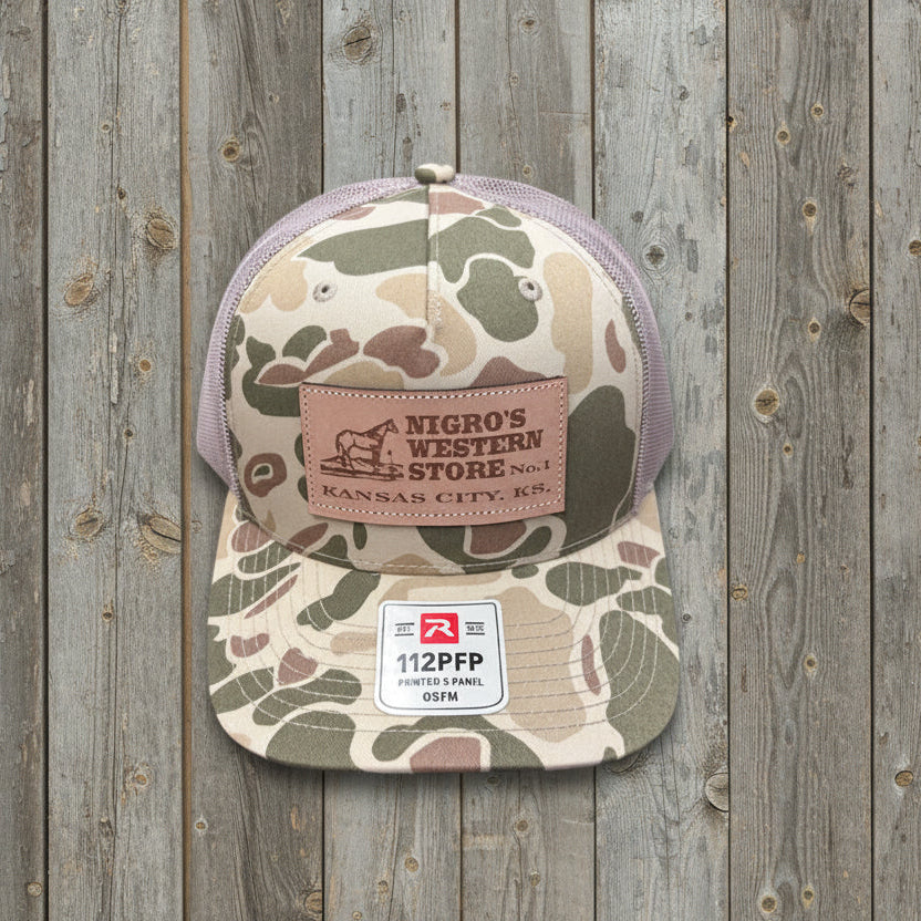Nigro's Richardson 112 Five Panel Harvest Duck Camo Leather Patch - NBC 32