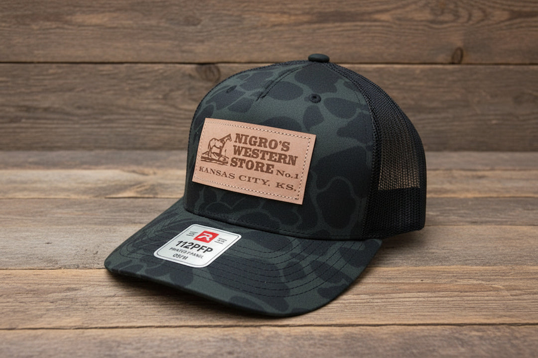 Nigro's Richardson 112 Five Panel Sable Duck Camo Leather Patch - NBC 34
