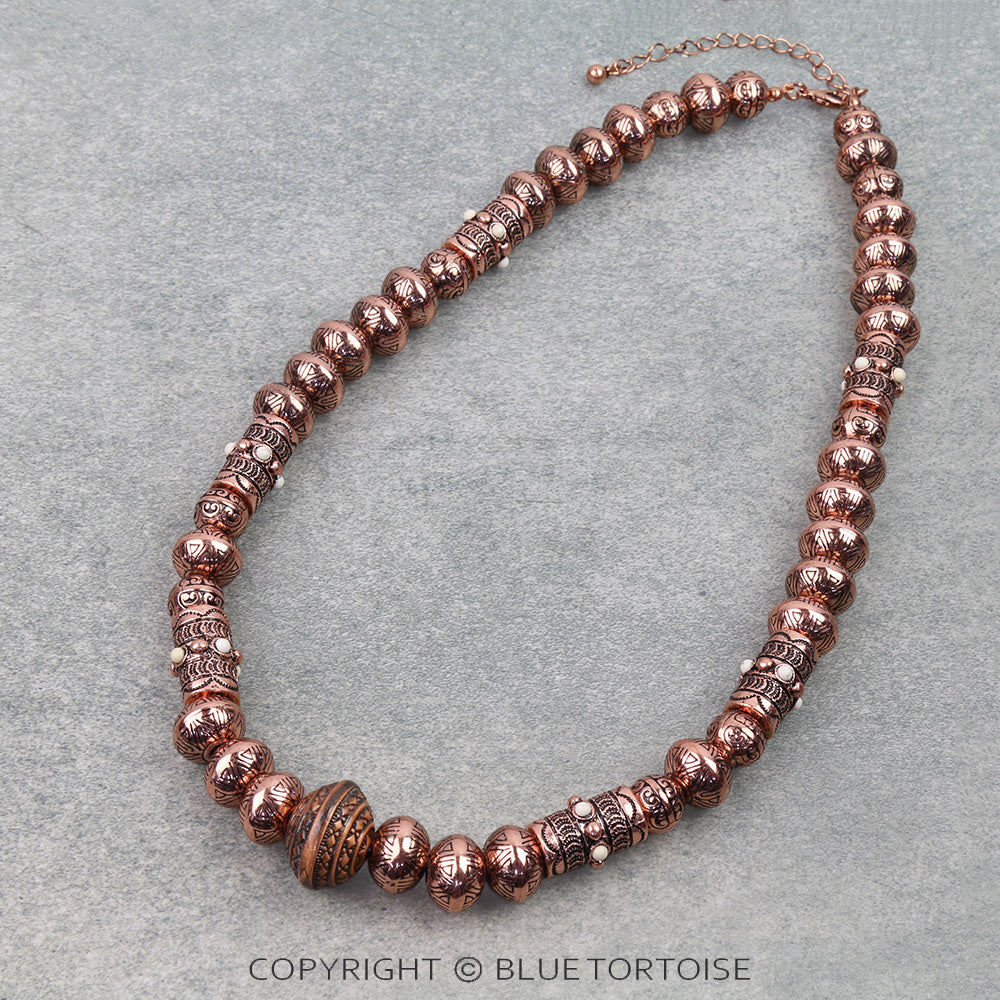Blue Tortoise Western Bold Metal Bead Necklace - JN1692