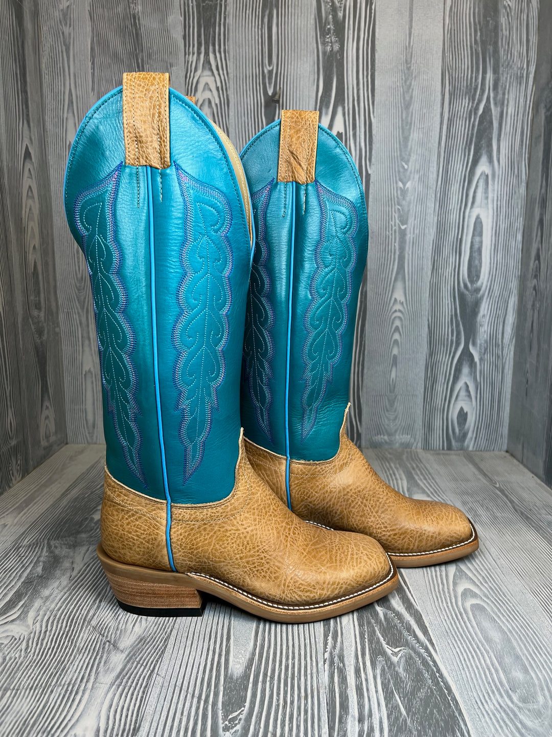 Men's Olathe Bull Tan Shrunken Shoulder with 16" Ocean Blue Absolute Tops - Style 33