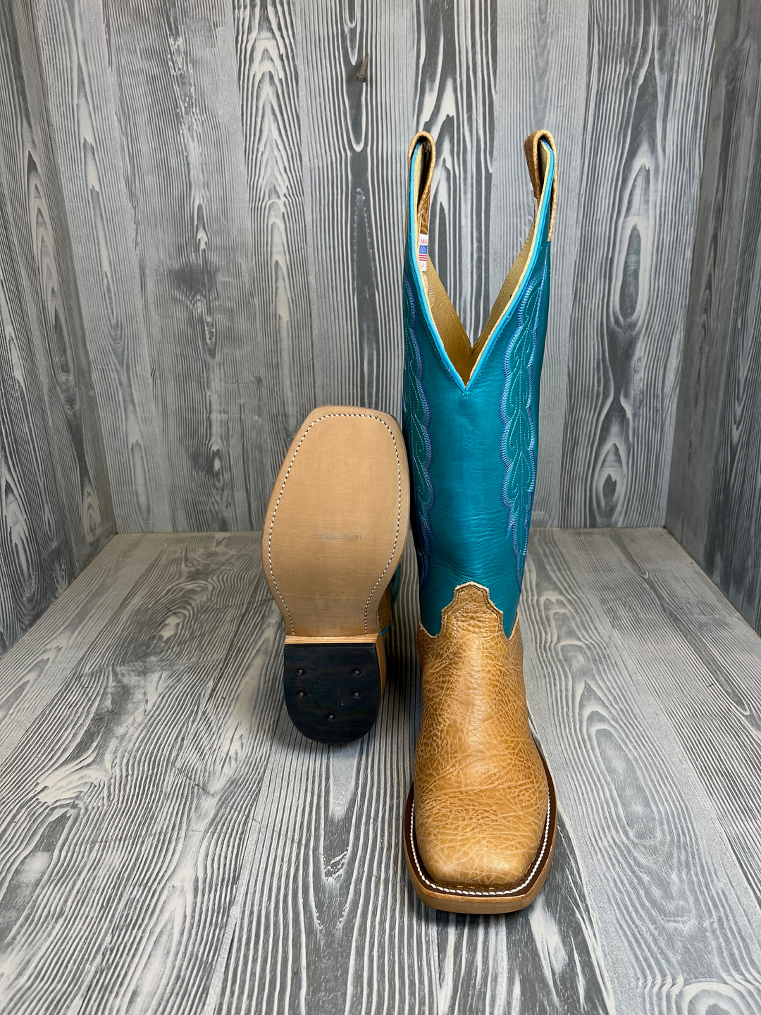 Men's Olathe Bull Tan Shrunken Shoulder with 16" Ocean Blue Absolute Tops - Style 33