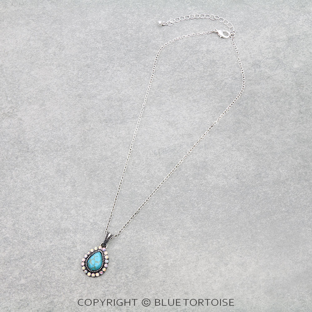 Blue Tortoise Western Teardrop Stone Necklace - AN3997