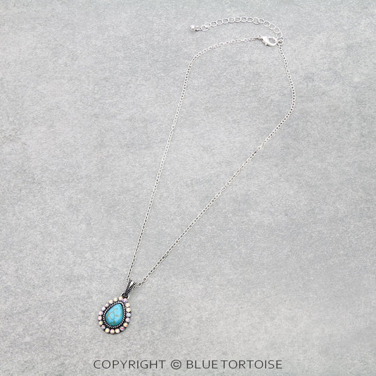 Blue Tortoise Western Teardrop Stone Necklace - AN3997