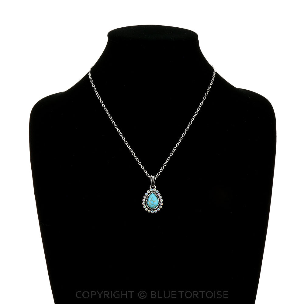 Blue Tortoise Western Teardrop Stone Necklace - AN3997