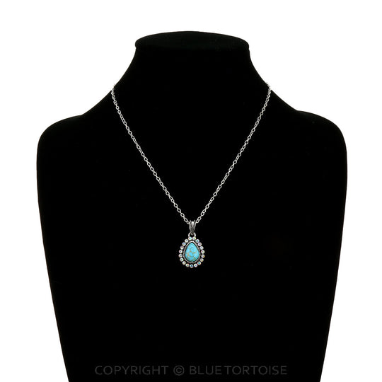 Blue Tortoise Western Teardrop Stone Necklace - AN3997