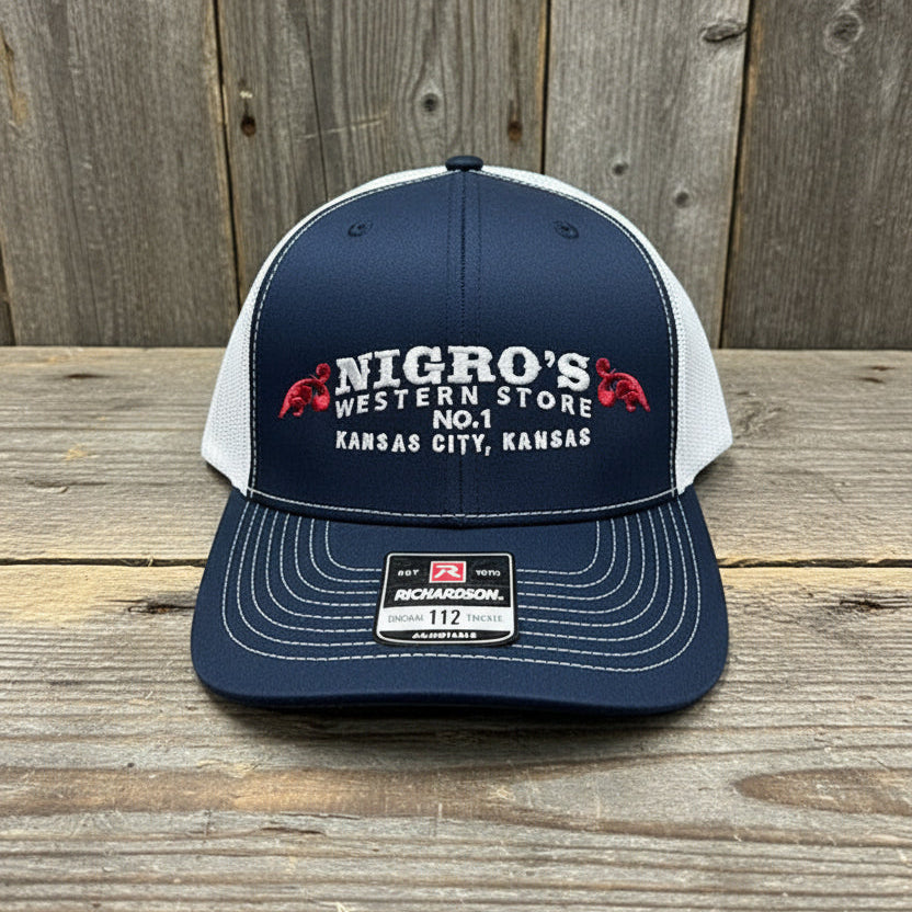 Nigro's 6 Panel Richardson 112 Navy/White Scrolls Snapback - NBC 7