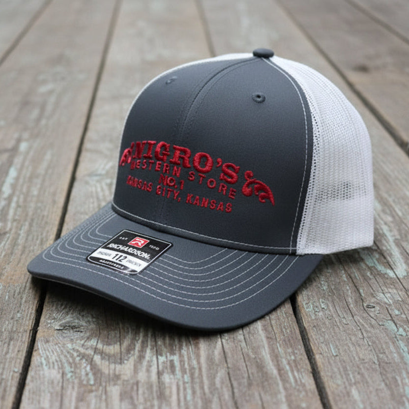 Nigro's 6 Panel Richardson 112 Grey/White Red Scrolls Snapback - NBC 5