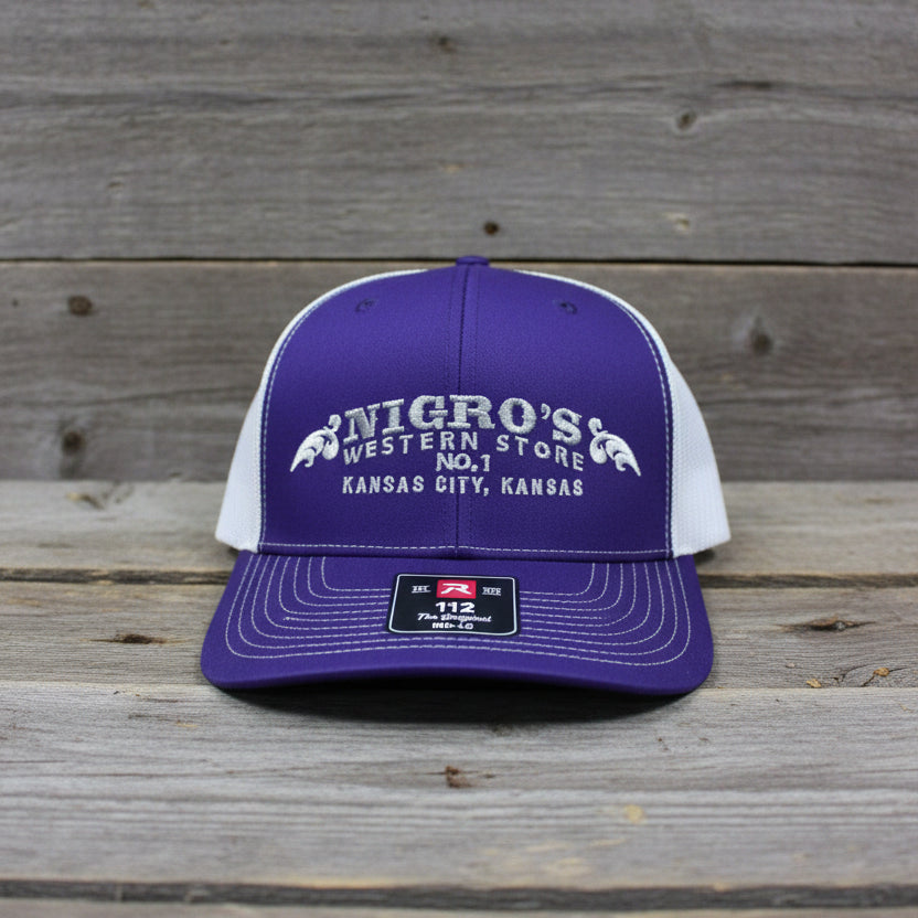 Nigro's 6 Panel Richardson 112 Purple/White Silver Scrolls Snapback - NBC 9