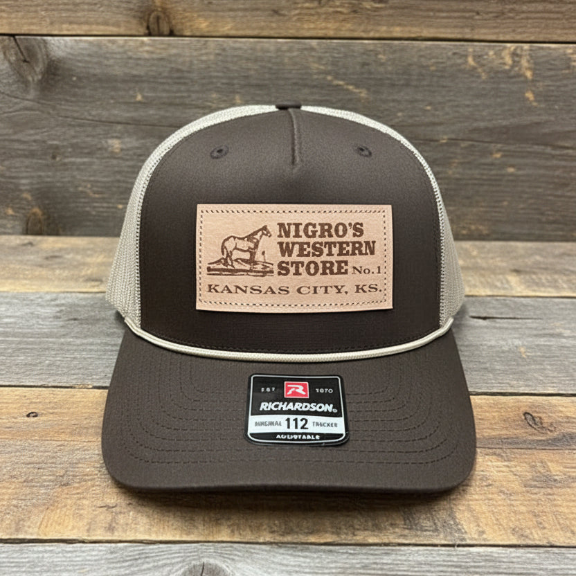 Nigro's Richardson 112 Five Panel Brown/Khaki Rope Leather Patch - NBC 53