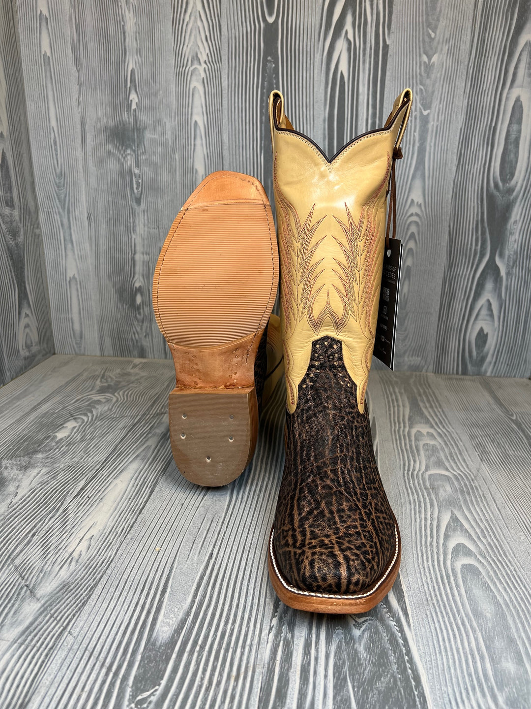 Rios of Mercedes Rum Brown Vintage Elephant with 13" Sage Calfskin Tops - Style 120