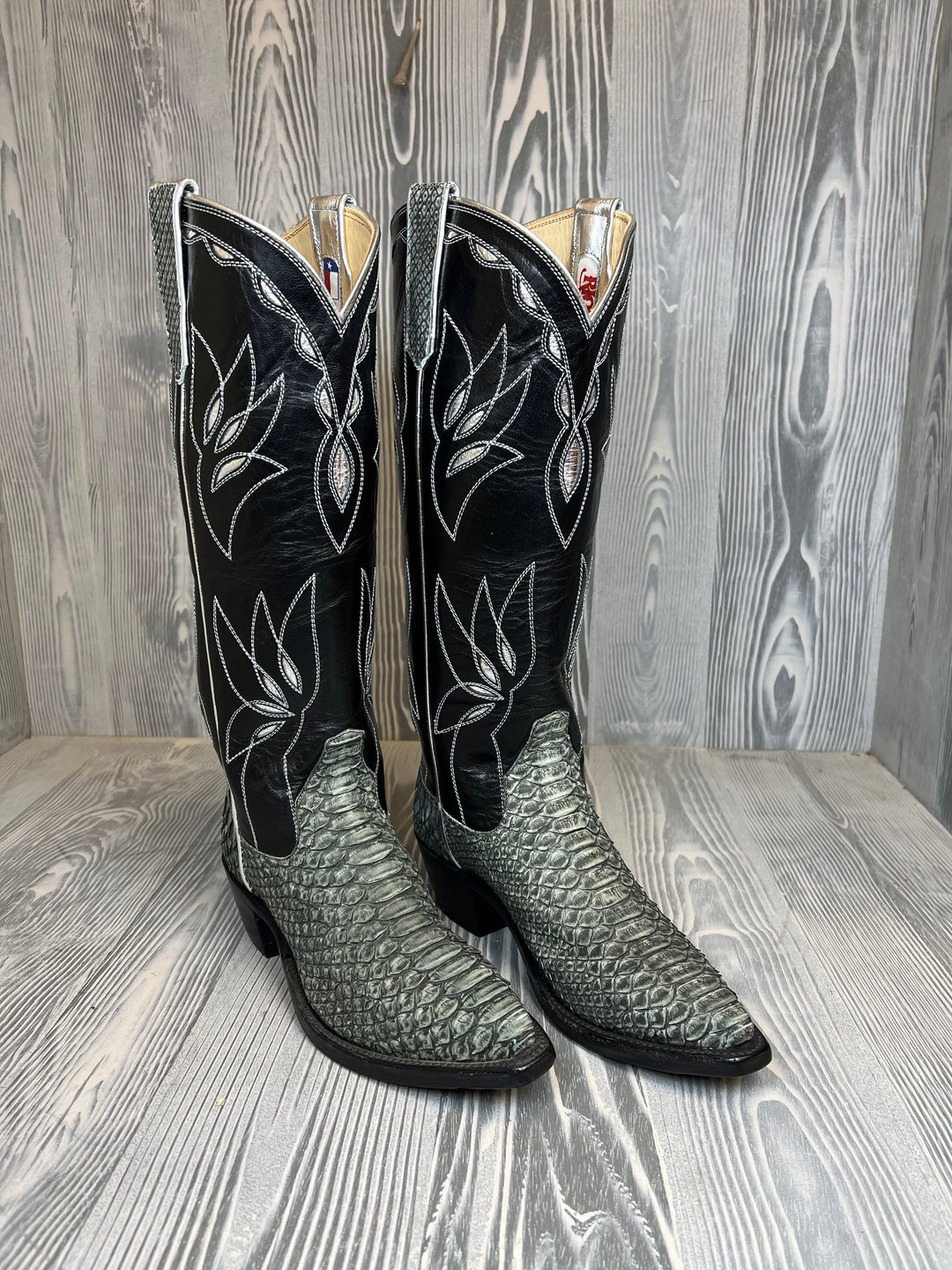 Ladies Rios of Mercedes Grey Rustic Python with 15" Black Kidskin Tops - Style # 6L