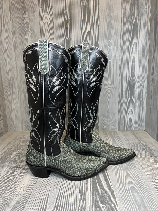 Ladies Rios of Mercedes Grey Rustic Python with 15" Black Kidskin Tops - Style # 6L
