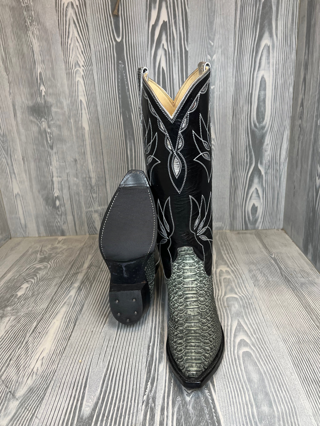 Ladies Rios of Mercedes Grey Rustic Python with 15" Black Kidskin Tops - Style # 6L