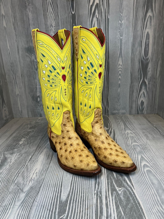 Ladies Rios of Mercedes Umber Bruciato Full Quill Ostrich with 14" Gold Finch Kidskin Tops - Style #7L