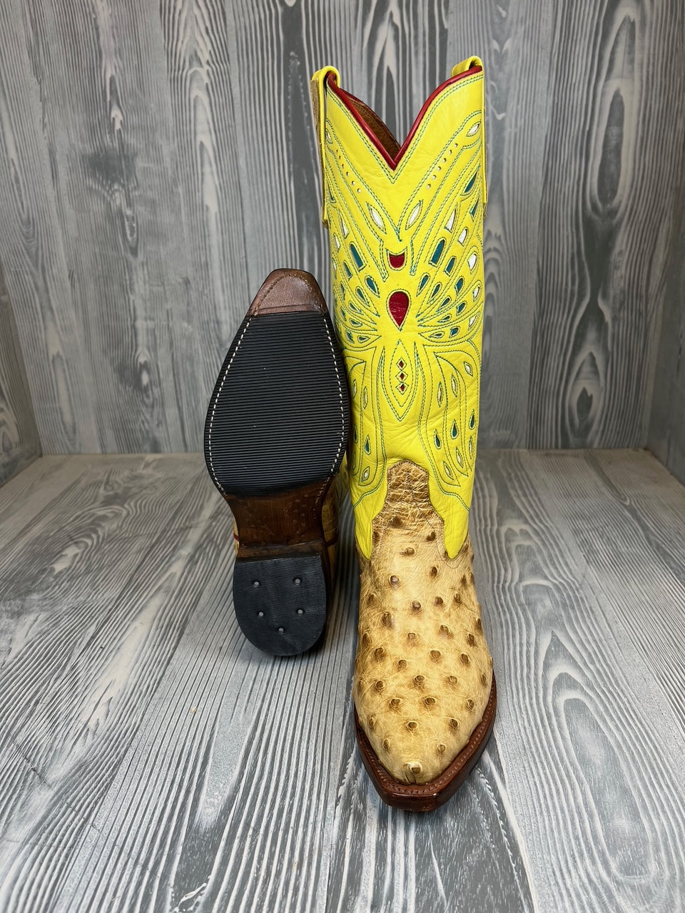 Ladies Rios of Mercedes Umber Bruciato Full Quill Ostrich with 14" Gold Finch Kidskin Tops - Style #7L