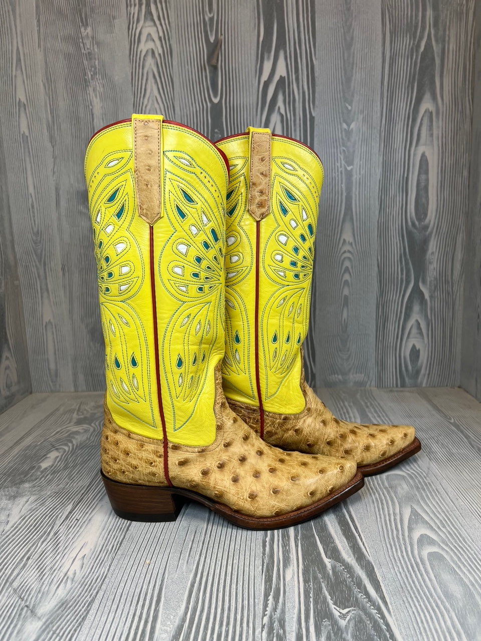 Ladies Rios of Mercedes Umber Bruciato Full Quill Ostrich with 14" Gold Finch Kidskin Tops - Style #7L