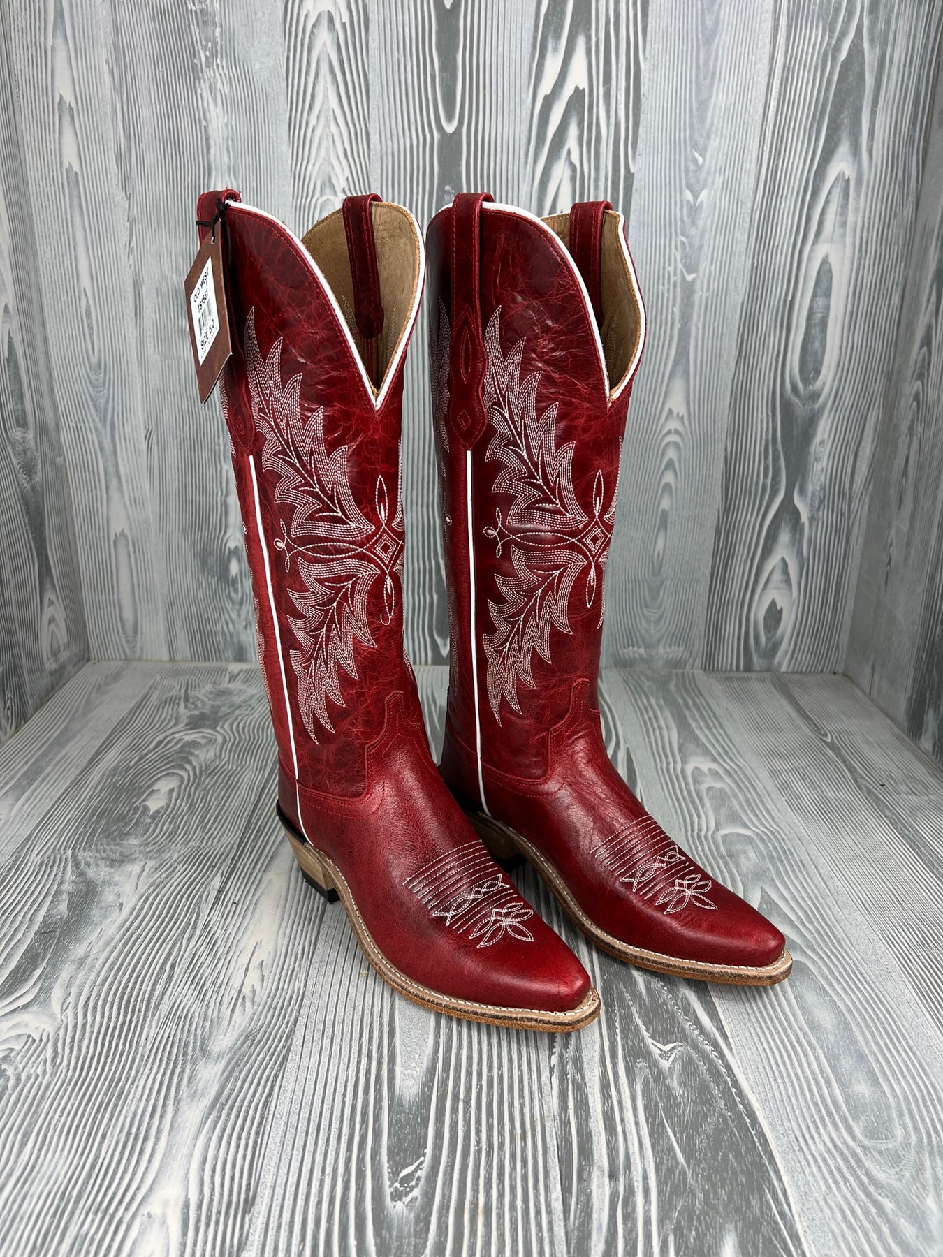 Stivali western alti rossi Old West con punta corta da donna
