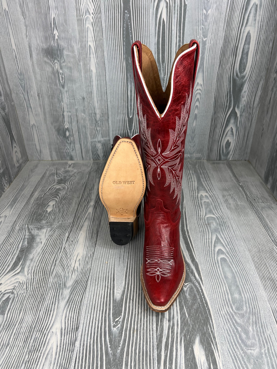 Women's Old West Tall Red Snip Toe Western Boots - TS1551