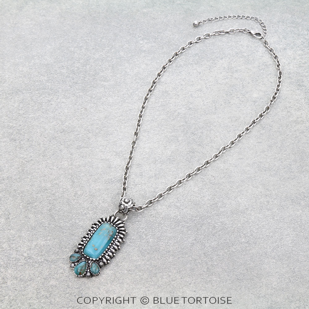 Blue Tortoise Western Concho Hand Stone Necklace - AN5097