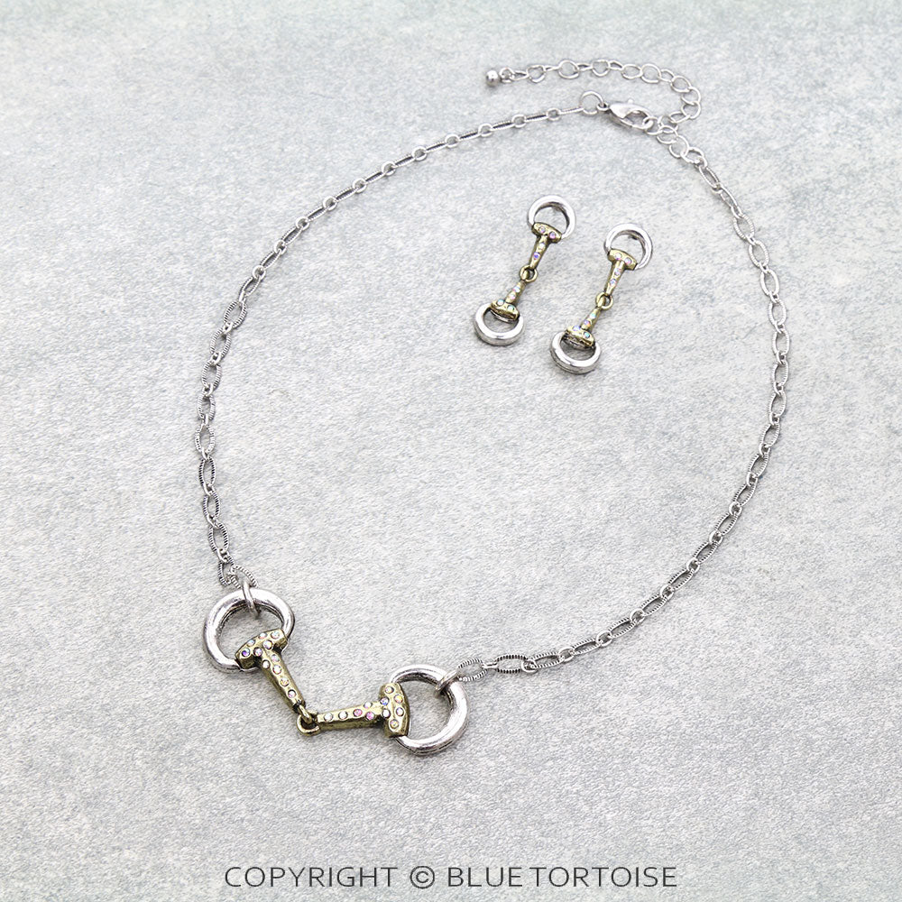 Blue Tortoise Western Horsebit Necklace Set - AS7773