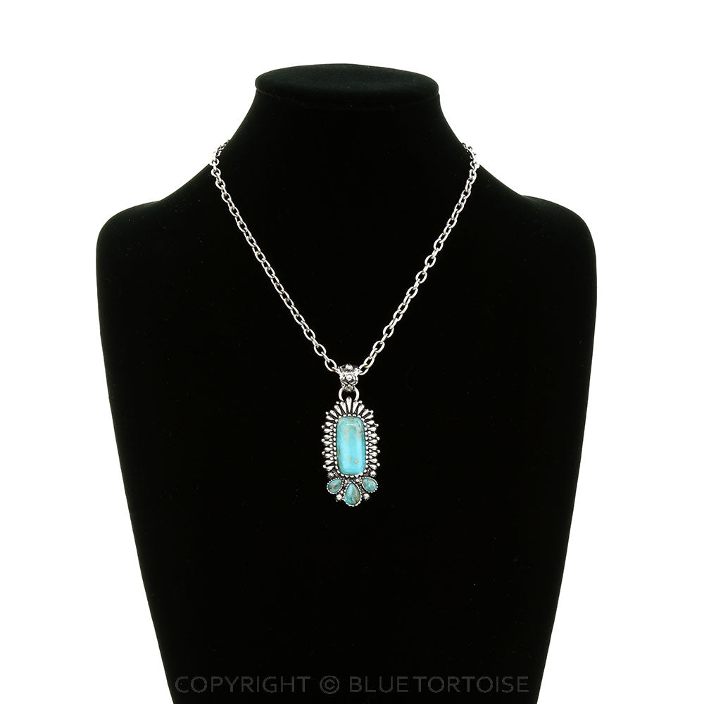Blue Tortoise Western Concho Hand Stone Necklace - AN5097