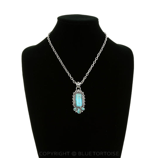 Blue Tortoise Western Concho Hand Stone Necklace - AN5097