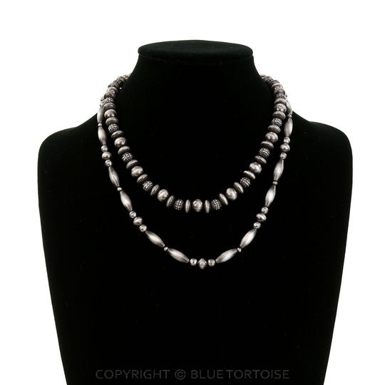 Blue Tortoise 2 Layered Bumpy Navajo Style Pearl Necklace - JN1784