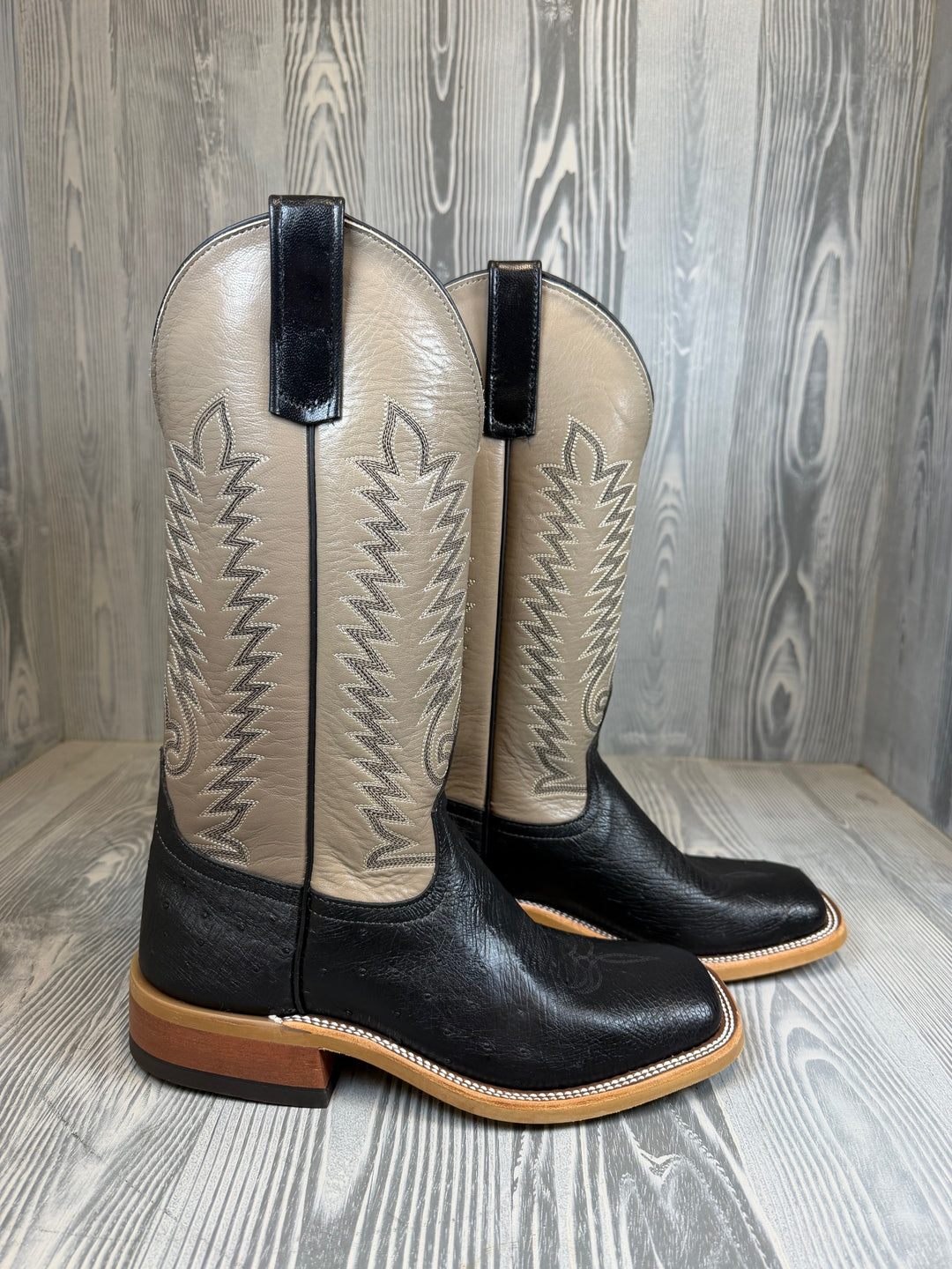 Men's Anderson Bean Black Smooth Ostrich with 13" Winter Taupe Kidskin Tops - Style 216