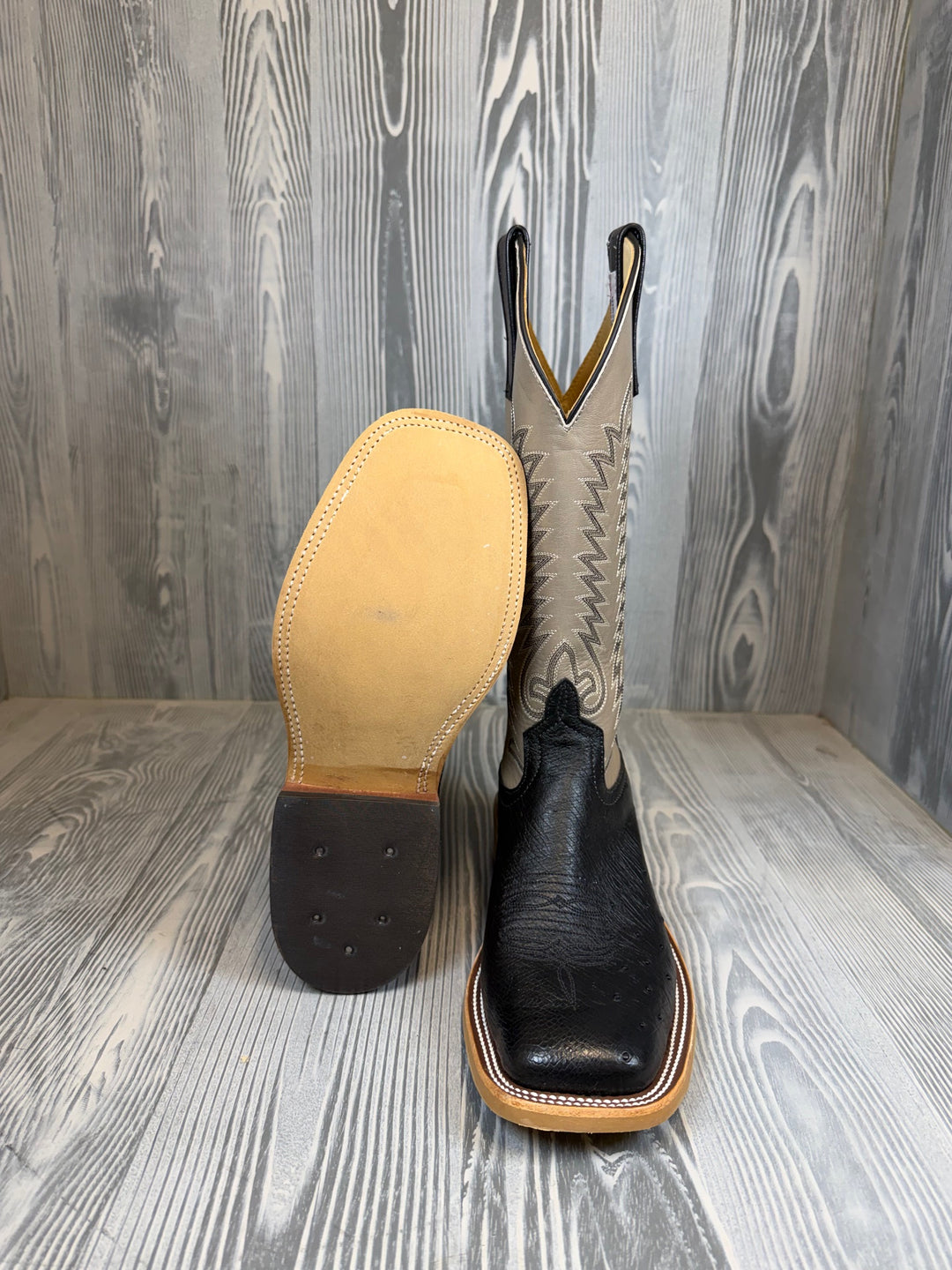 Men's Anderson Bean Black Smooth Ostrich with 13" Winter Taupe Kidskin Tops - Style 216