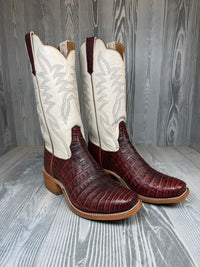 Men's Rios of Mercedes Black Cherry Pull - Up Caiman Belly with 13" Shell Kidskin Tops - Style 128